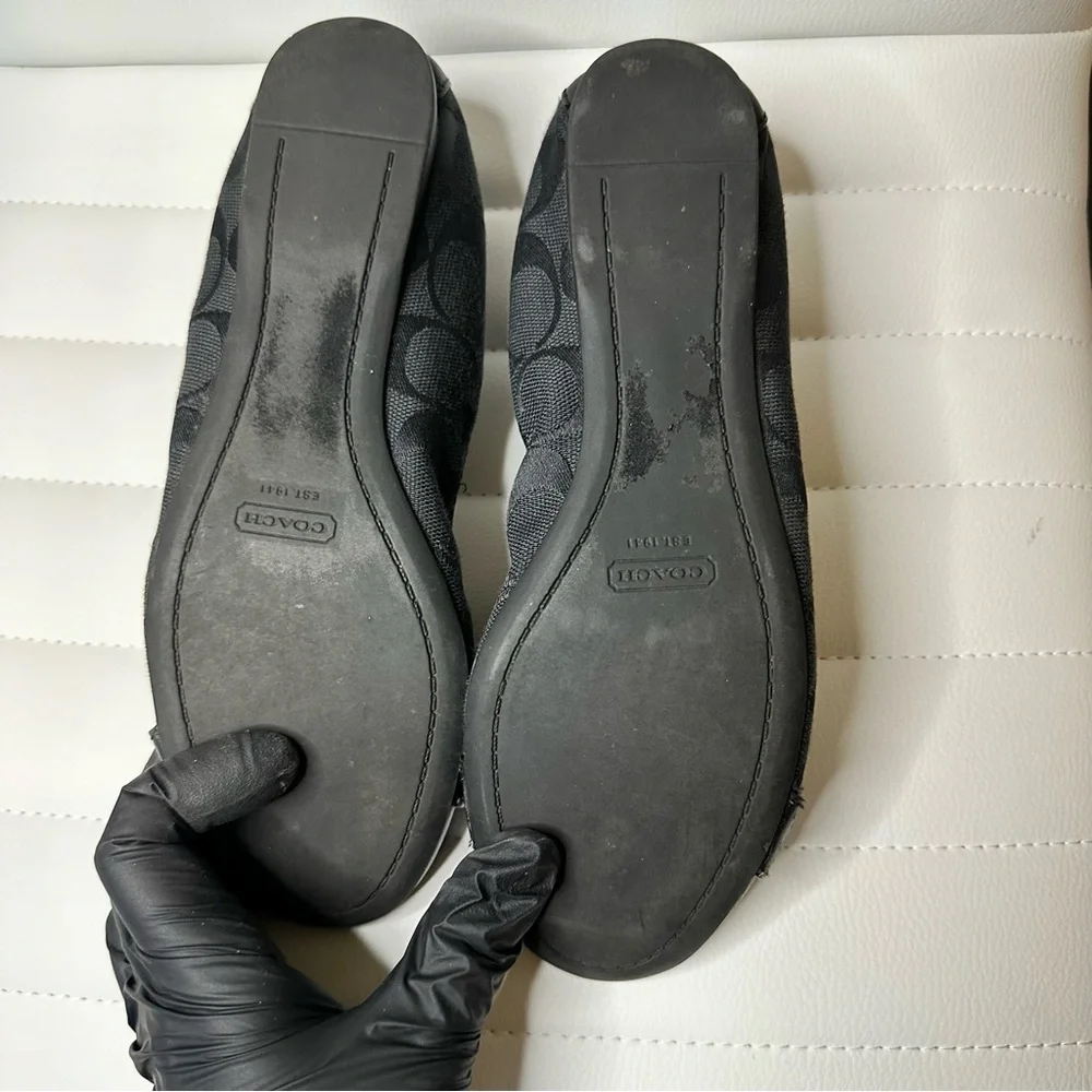 💝Coach Signature Logo Black Canvas Chelsea Elasticized Ballet Flats Black Size 6 - Picture 9 of 10